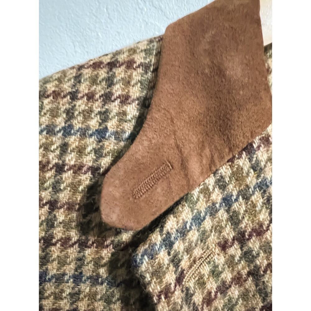 Lauren Ralph Blazer Jacket 12P Houndstooth Brown Suede Wool Preppy Vintage - Picture 4 of 9
